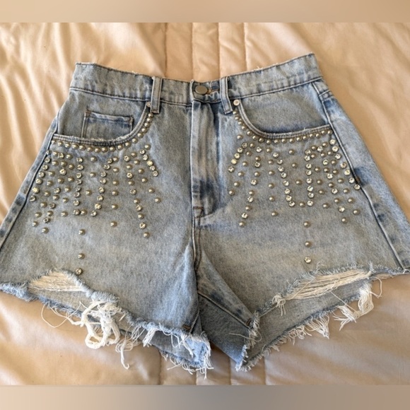 sparkly Blank NYC Blue Jean Shorts with Rhinestone Embellishments - Picture 7 of 8